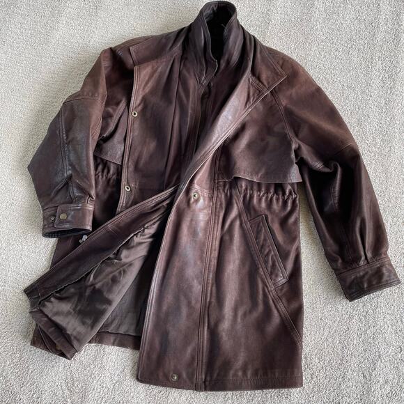 Vintage 80s Wilson’s 100% Leather Cinched Waist Mid Length Classic Jacket Size L - Picture 7 of 15